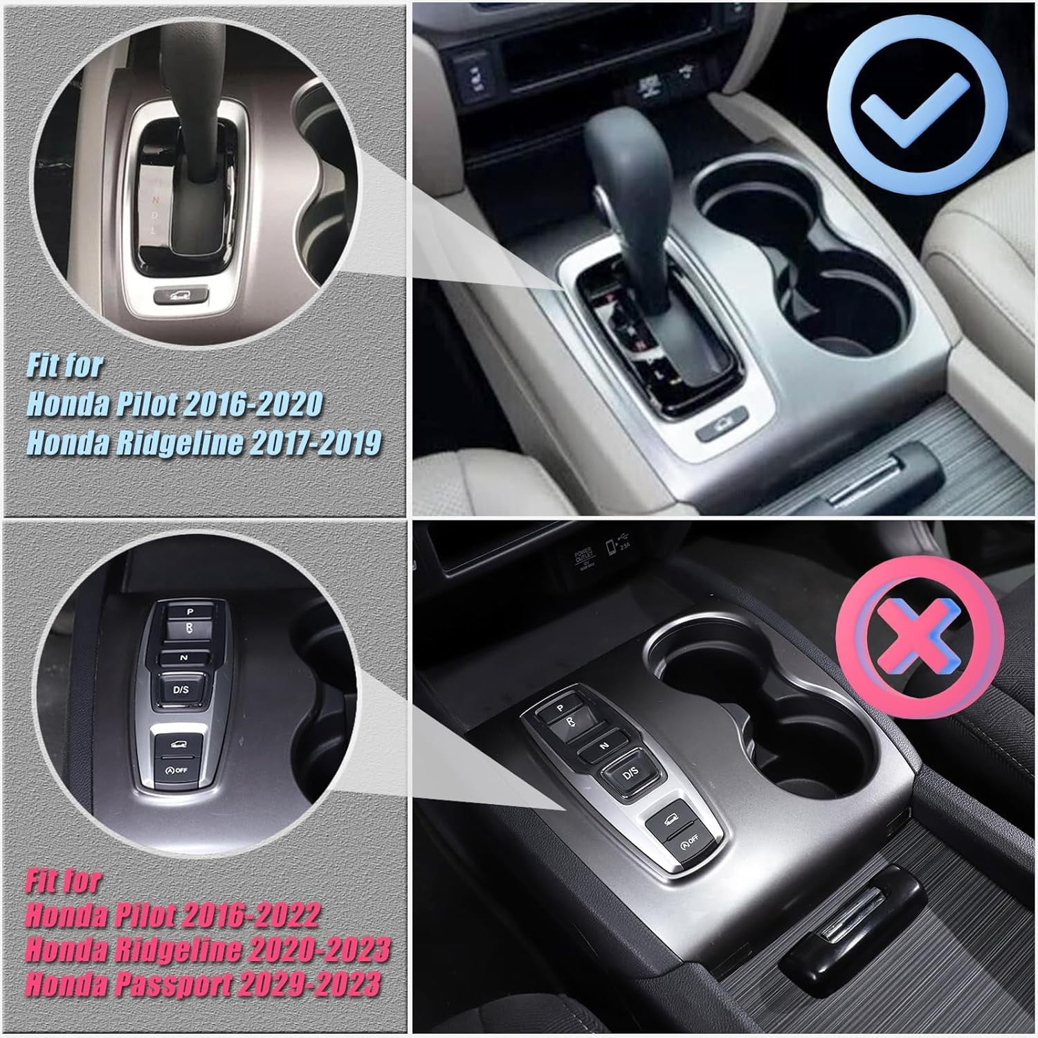 Gear Shift Panel Cover Trim for Honda Pilot 2016-2020/ Honda Ridgeline 2017-2019, ABS Automotive Center Consoles Cup Holder Cover Protector Accessories
