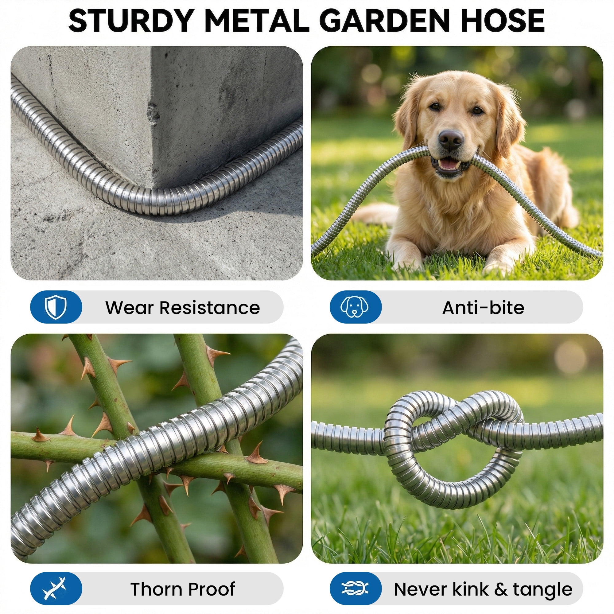 OHHANI Garden Hose 5/8" x 150ft with 10 Function Nozzle Stainless Steel Heavy-Duty Water Hose No Kink for Large Yard, Farm