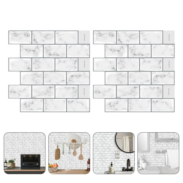 OULII 2Pcs Peel and Stick Backsplash for Kitchen Silver Waterproof Wall Tiles Decorative