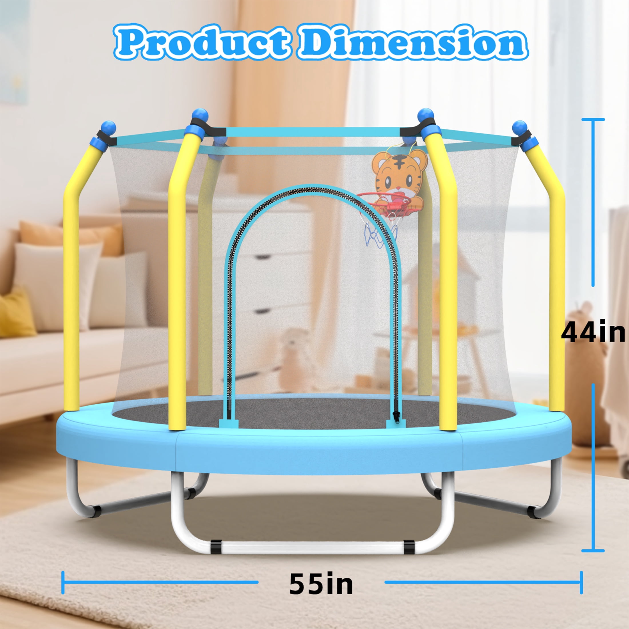 55'' Toddler Trampoline for Kids, SEGMART Kids Trampoline with Enclosure Net and Balls, Indoor Outdoor Mini Small Trampoline Birthday Gifts for Boys and Girls Age 3 Months and up