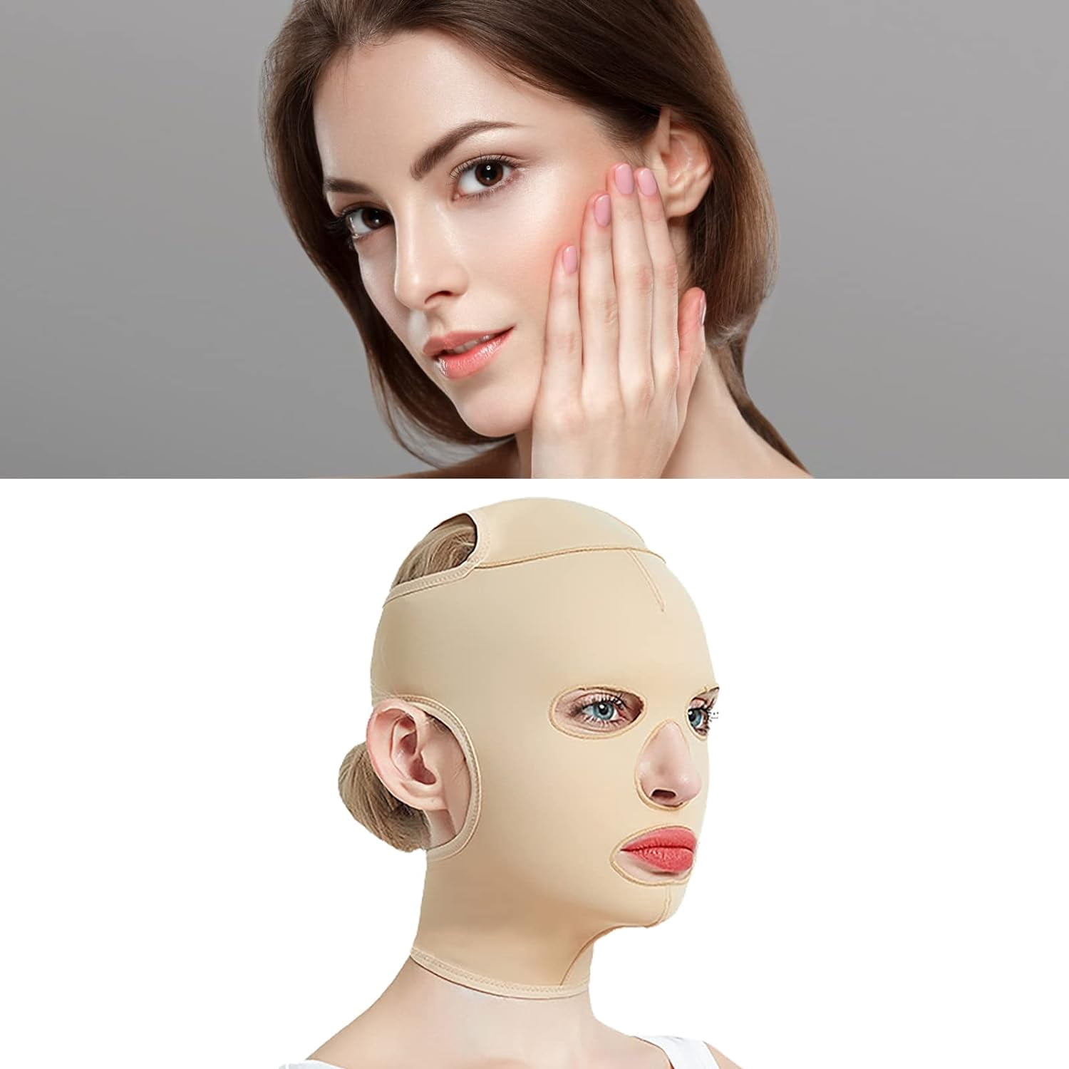 Yoqb Full Face Sleeping Belt, Reusable V Shape Cheek Chin Slimming Belt Strap Face Mask Bandage,Thin Facial Massage Shaper,V Line Face Belt (M) A110