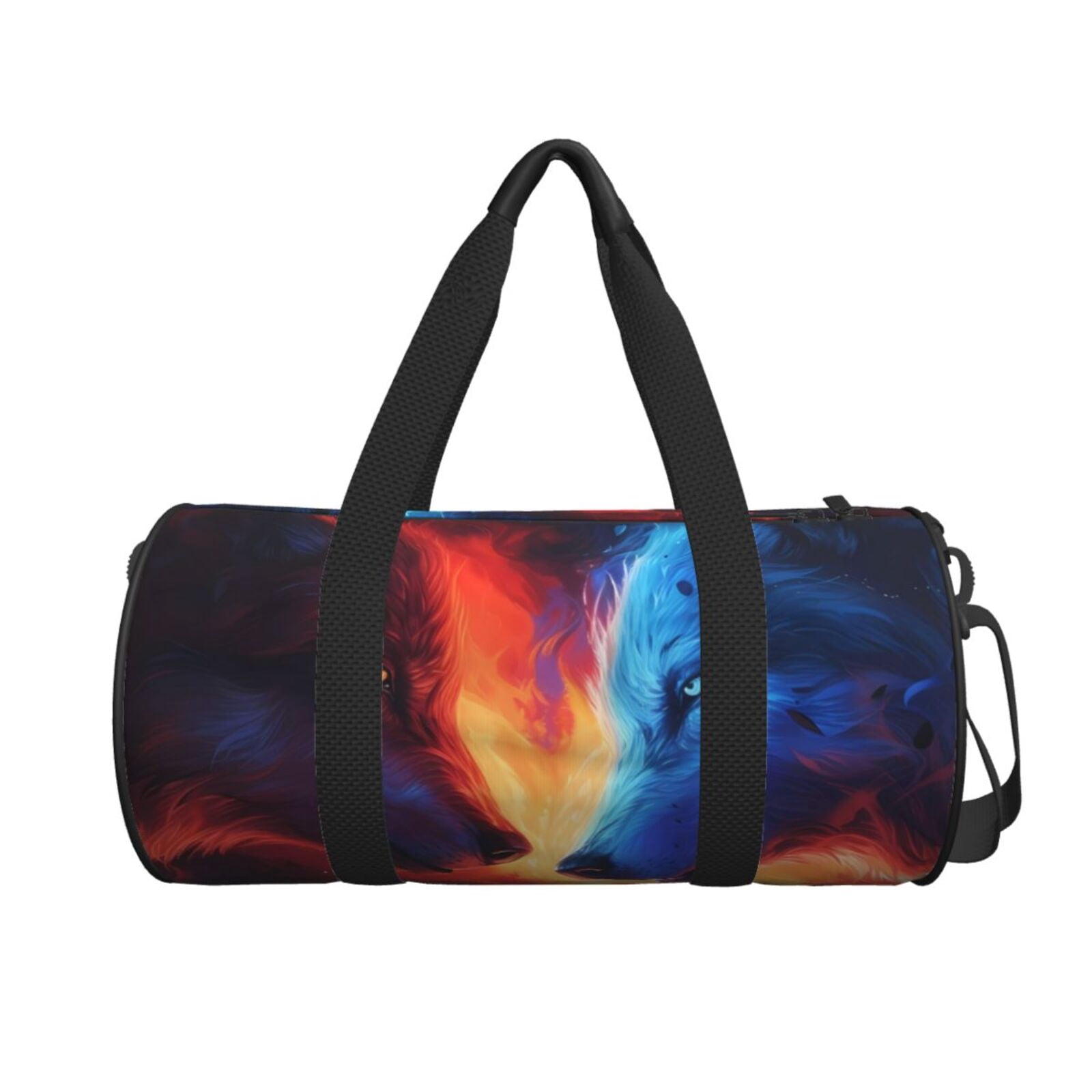 Horeoi Wolf Print Foldable Travel Duffle Bag with Removable Strap - Water-Resistant Gym Vacation Luggage Multi-Pocket Design