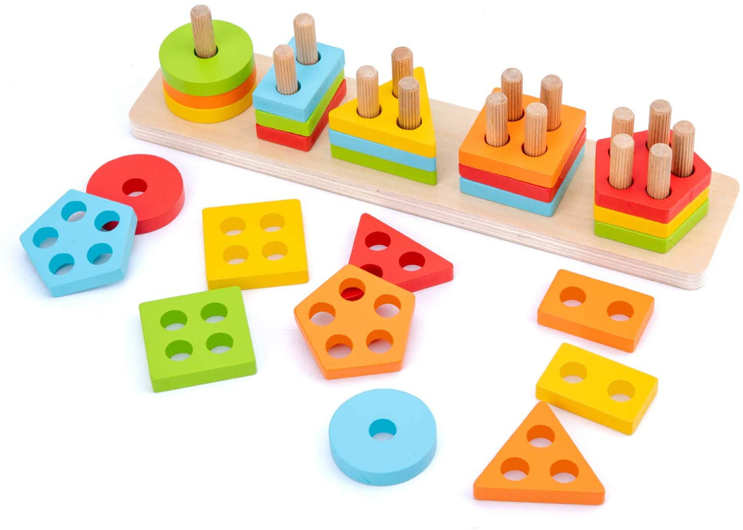 Shape Sorter Towers for Babies and Toddlers Wooden Turtle Puzzle Stacking Toy 