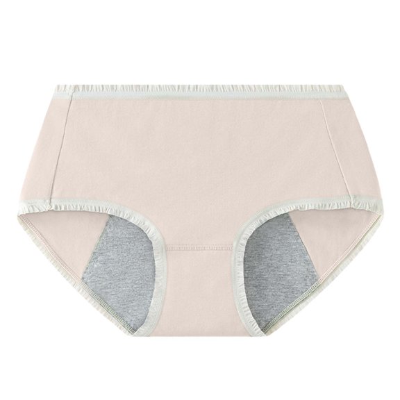KHONTS Women's Period Underwear Soft Comfy Mid Waist Triangle Pants Breathable Solid Color Underpants Light Pink XL