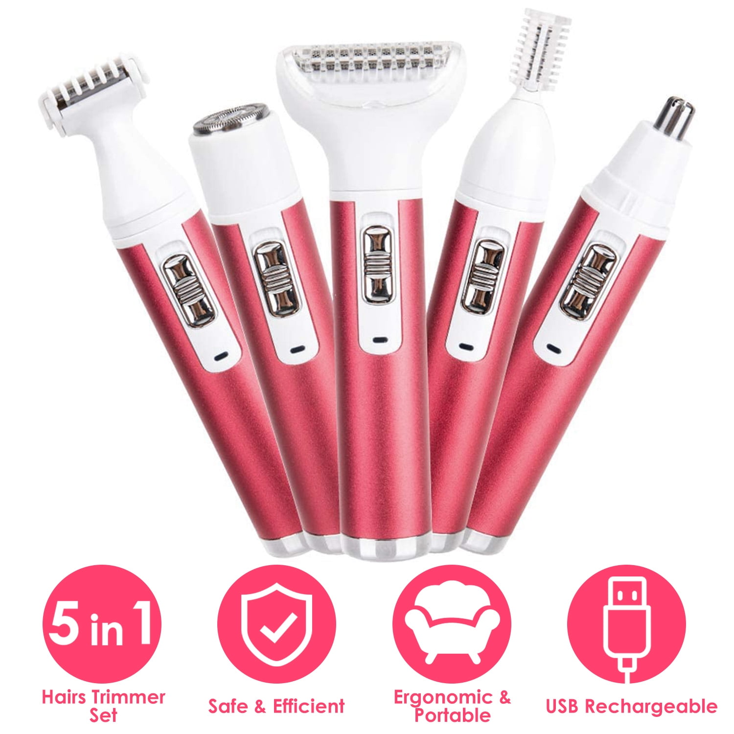 iMountek 5 In 1 Lady Electric Razor Painless Hair Removal Eyebrow Nose Cordless Shaver Set Rechargeable Hair Exfoliation For Bikini Line Arm Leg