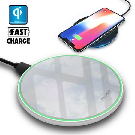 Wireless Charger QI Certified Non-Slip Fast Charging Wireless Charger Compatible with iPhone Xs/XS Max XR X 8/8Plus Samsung Sony Airpods2.0 Galaxybuds/Watch etc.(White)