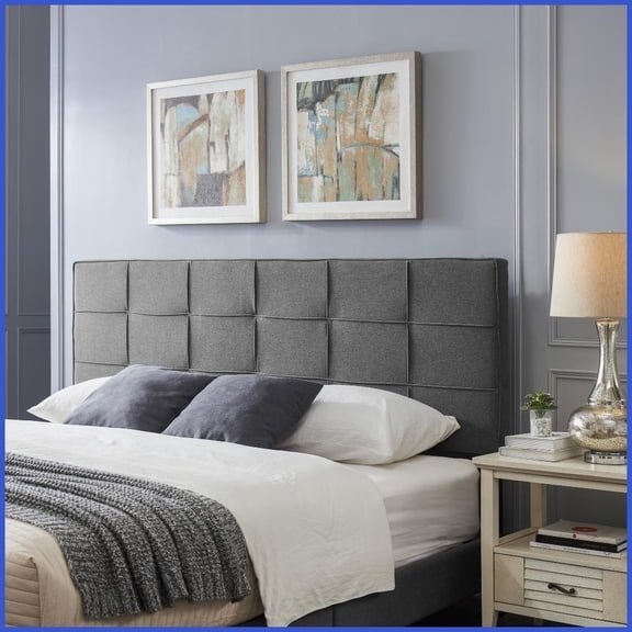 King/California King Size Linen Upholstered Headboard with Metal Legs, Adjustable Height & Square Tufted Waffle Stitch for Bedroom