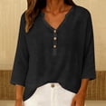 thumbnail image 4 of 3/4 Sleeve T Shirts for Women Womens Shirts Dressy Casual Daily T Shirts Peasant Tops for Women Business Casual Outfits Womens Linen Tunic Tops Vintage Tunic Womens Casual Tops Black L, 4 of 7