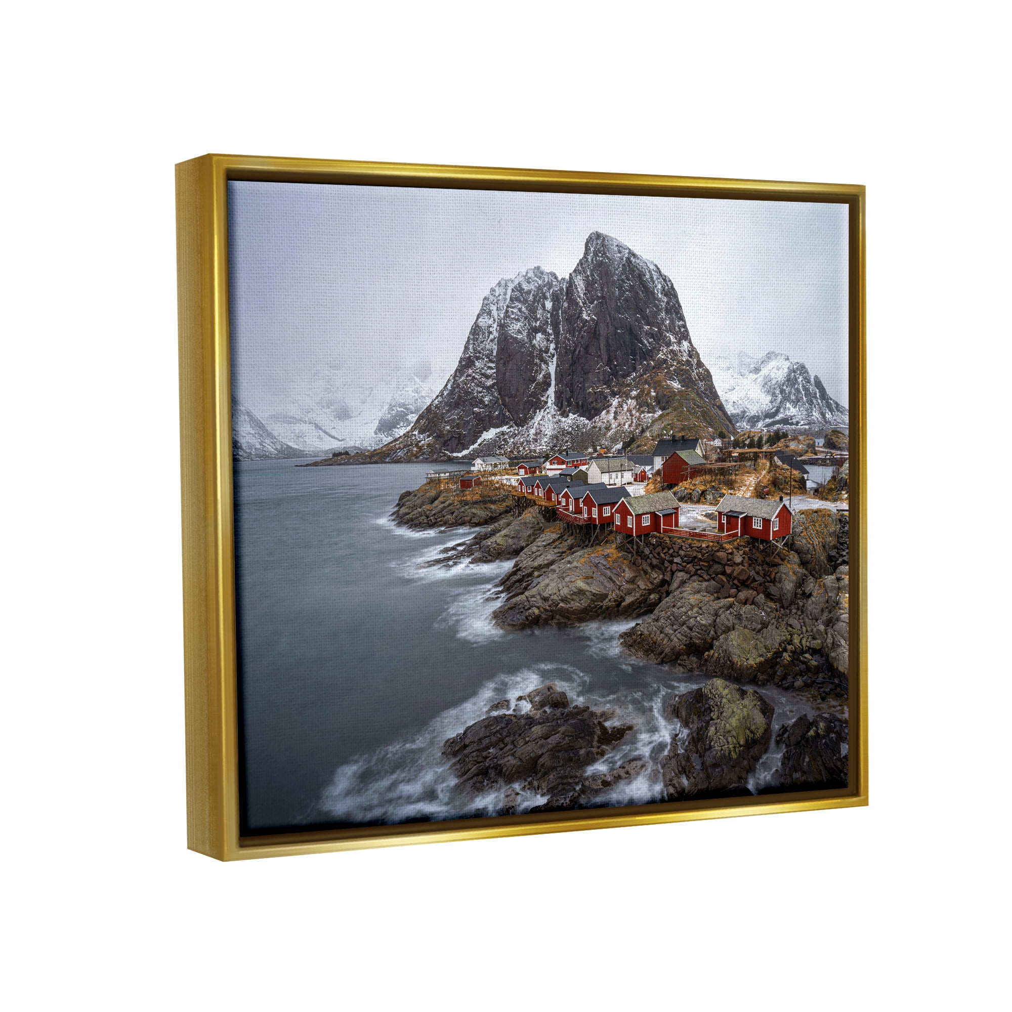 Stupell Industries Cliffside Nautical Town Landscape Photography Gold Floater Framed Canvas Art Print Wall Art, 21 x 17