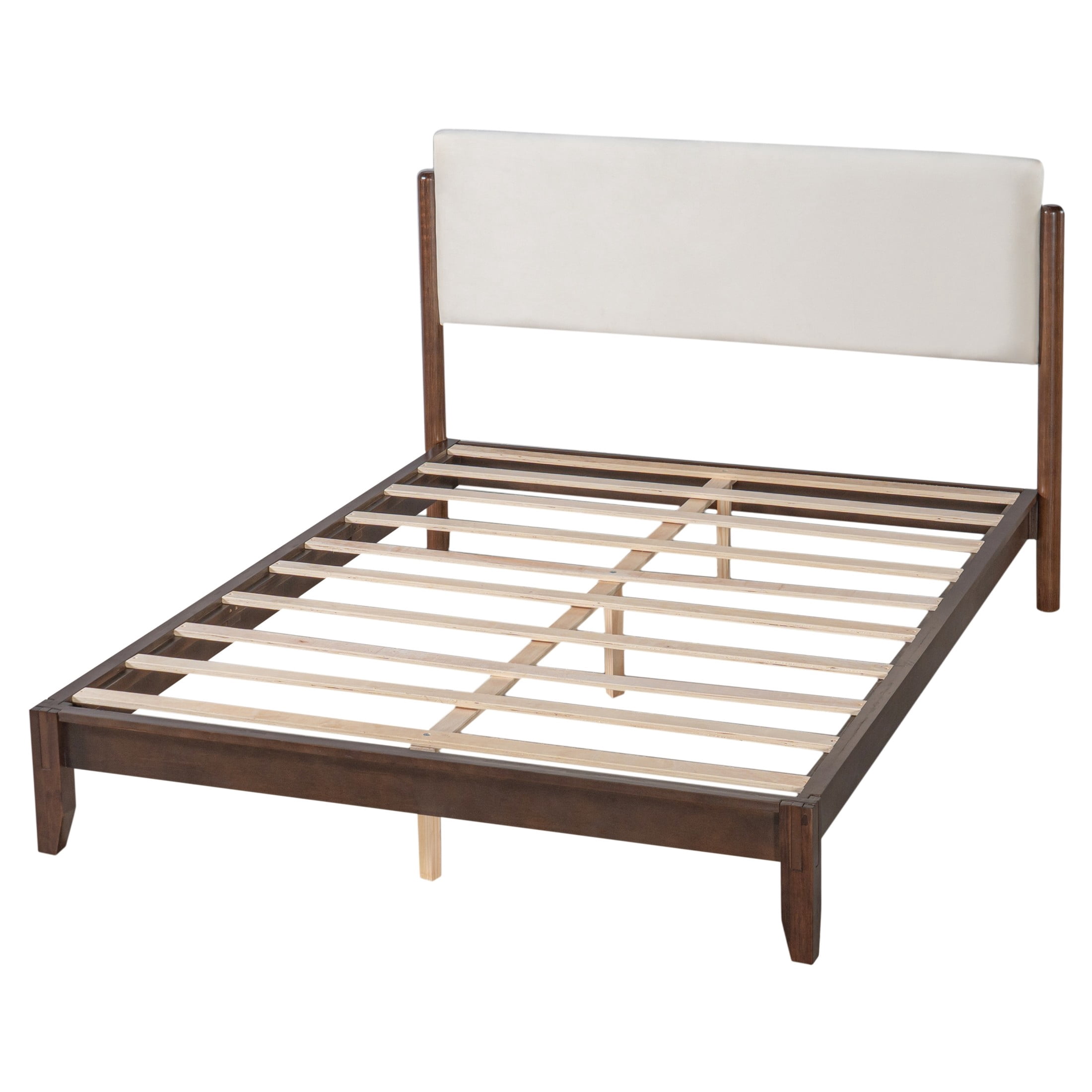 Christopher Knight Home Queen Solid Wood Platform Bed Frame with Velvet Upholstered Headboard, Walnut
