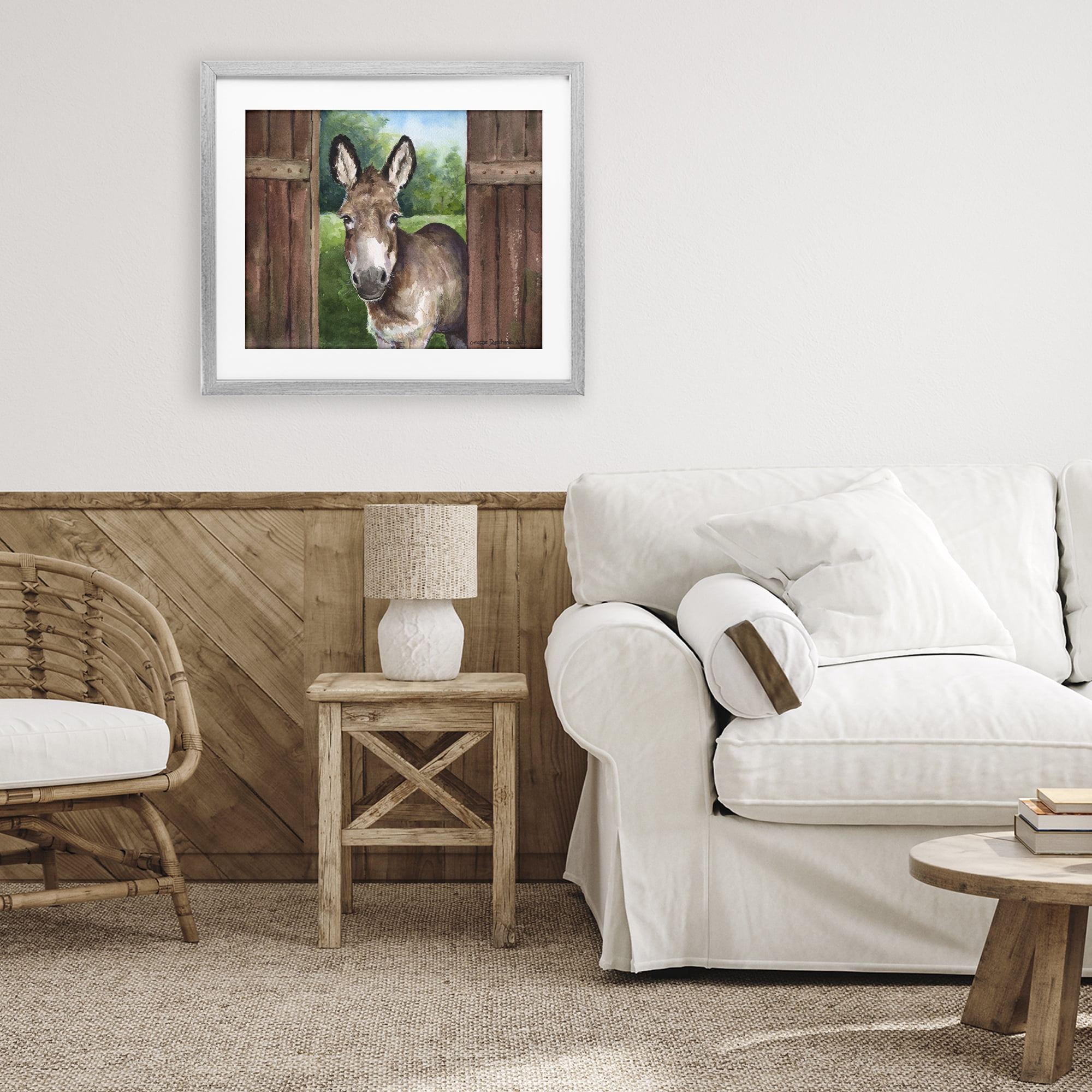 Stupell Industries Donkey in Wooden Gate Gray Framed Print Under Glass, design by George Dyachenko