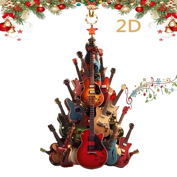 Rockin' Around The Guitar Christmas Tree Ornament, 2D Premium Acrylic Rock Christmas Tree Ornament,Musical Instrument OrnamentGift for Guitar Player, Music Enthusiasts,Teacher