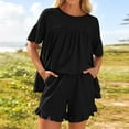 thumbnail image 6 of Htigea Summer Pajamas for Women 2 Piece, Short Sleeve Shirt and Pajama Shorts with Pockets, Womens Lounge Set Today Sales Black,S, 6 of 7