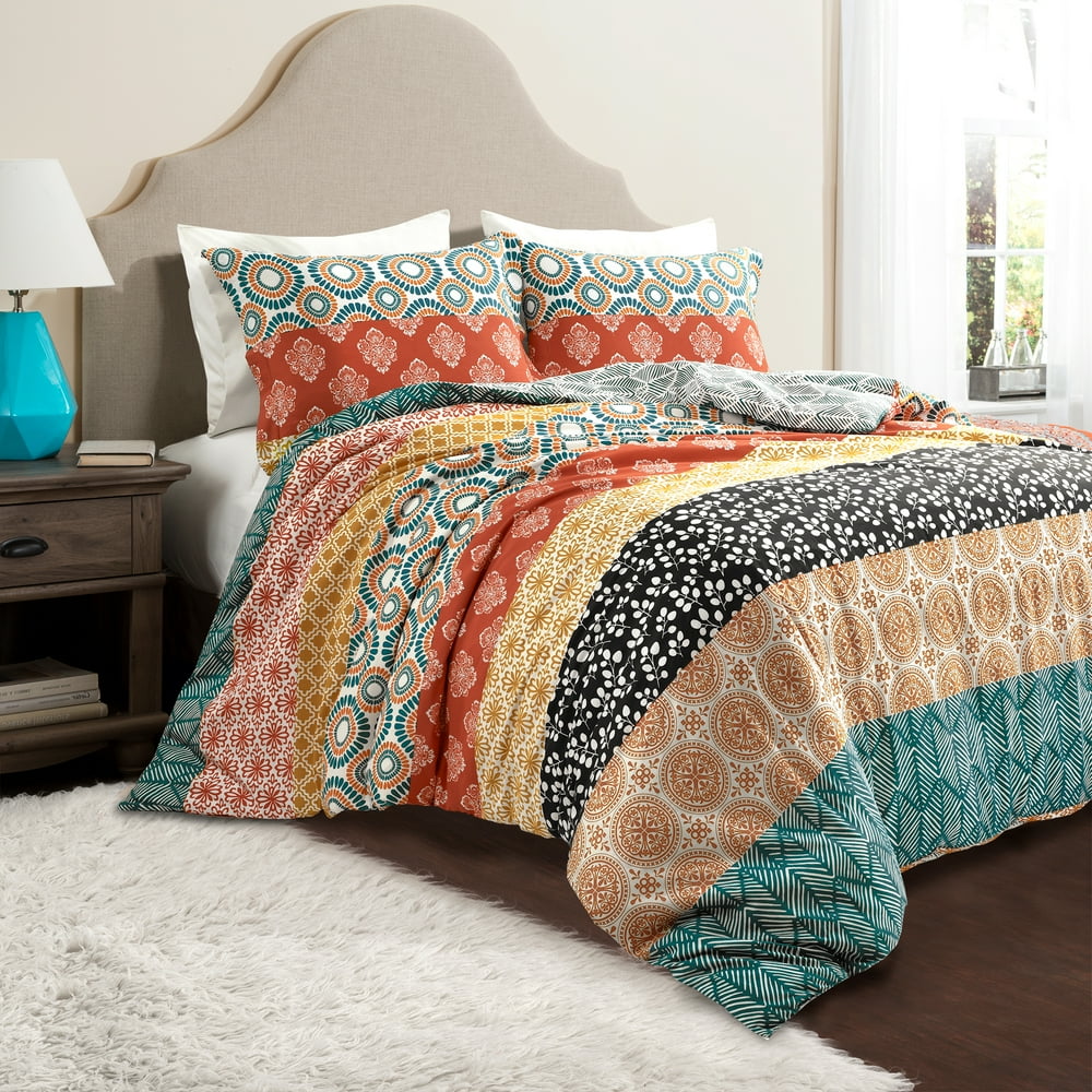 Lush Decor Bohemian Stripe Cotton Reversible Duvet Cover, Full/Queen