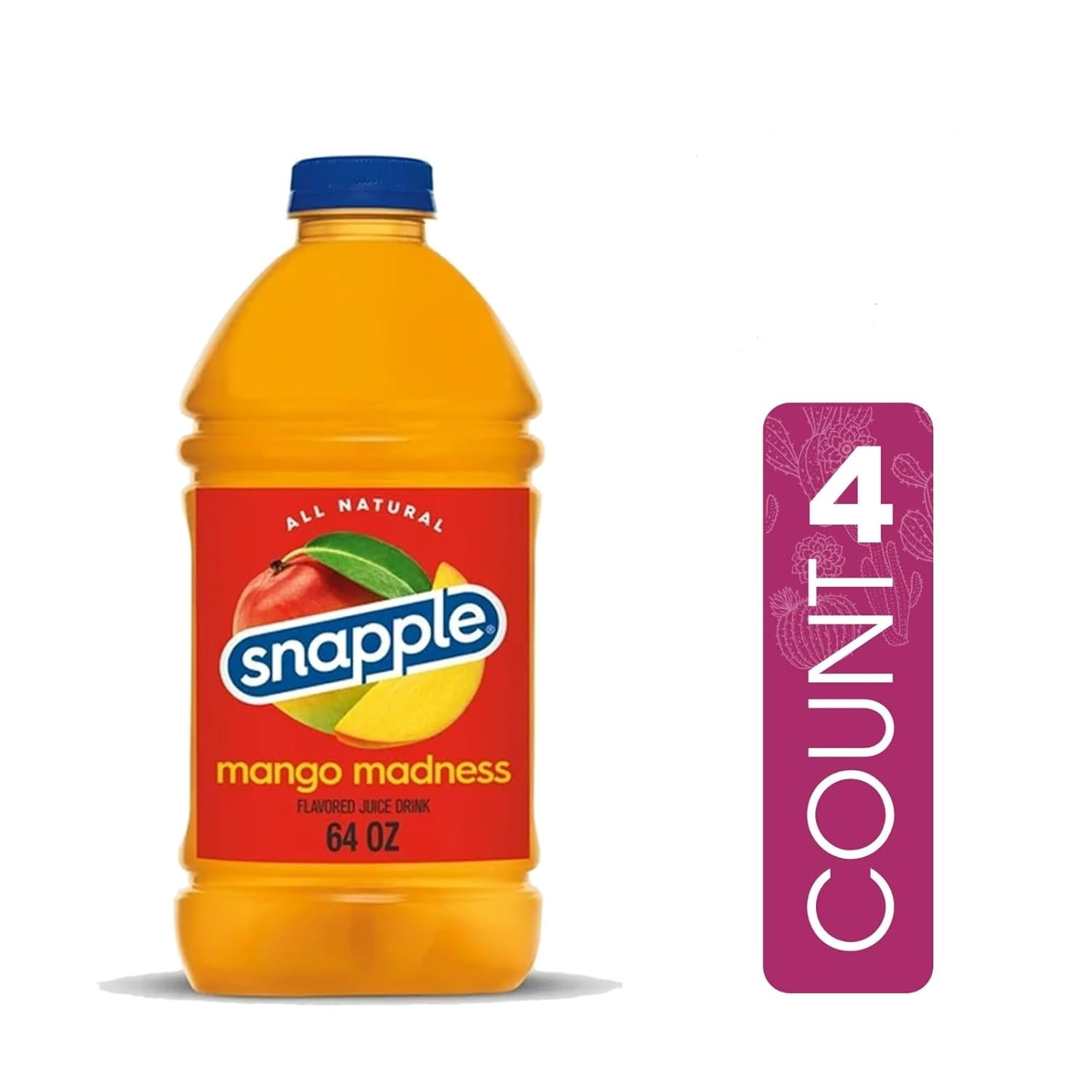 Snapple Mango Madness All Natural Juice Drink, Gluten-Free, 4-Pack, 64 fl oz Plastic Bottles