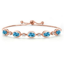 Gem Stone King 18K Rose Gold Plated Silver Swiss Blue Topaz Bracelet for Women | 5.00 Cttw | Gemstone November Birthstone | Oval 7X5MM | Fully Adjustable 9 inch