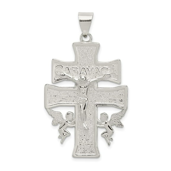 Sterling Silver Polished Large Caravaca INRI Crucifix Cross Pendant QC8137