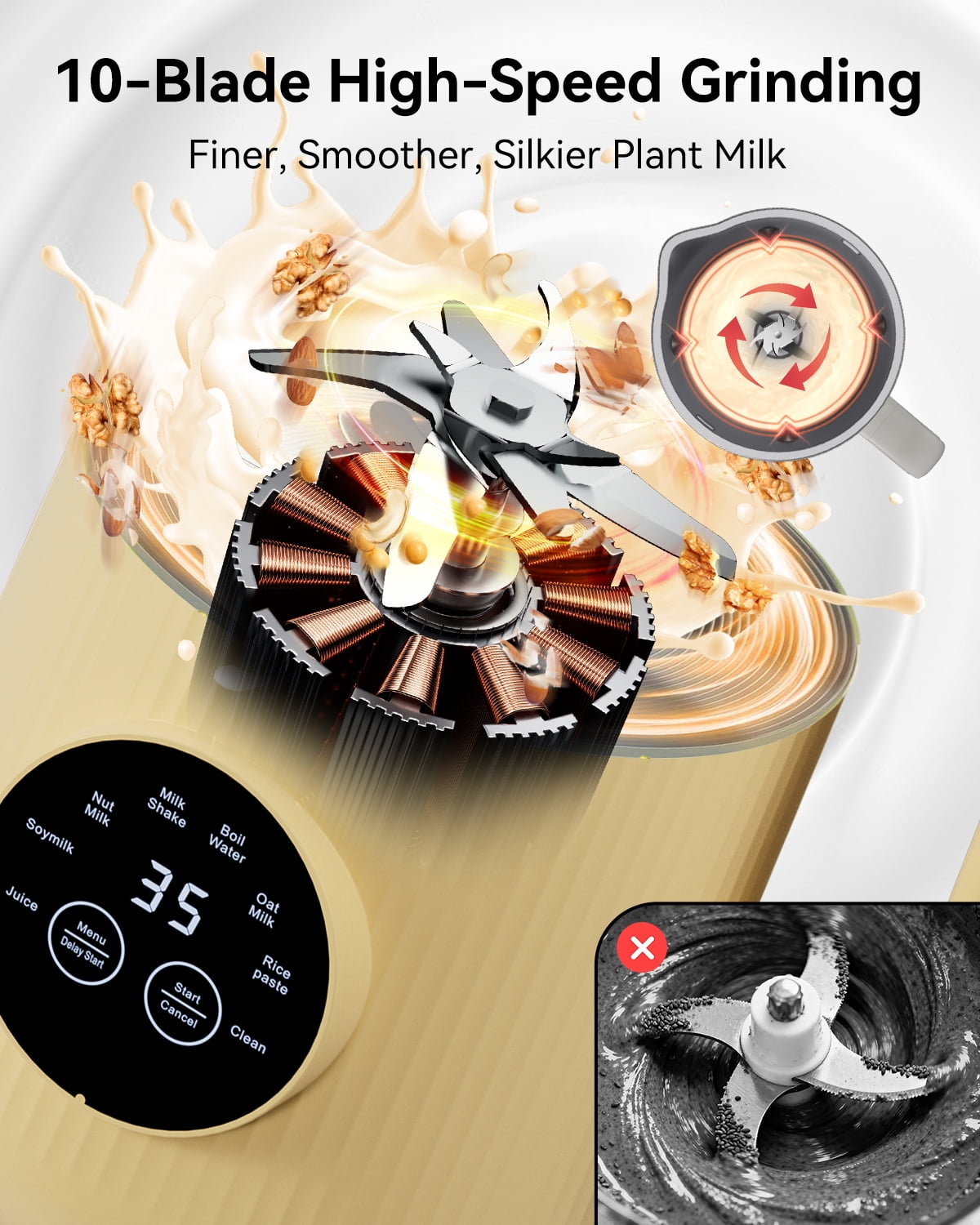 IAGREEA 8 in1 Automatic Nut Milk Maker Machine, 35oz Almond Milk Maker Machine for Homemade Milkshake, Almond, Plant-Based, BPA Free Electric Blender for Baby Food With Delay start/Self Clean, juicer