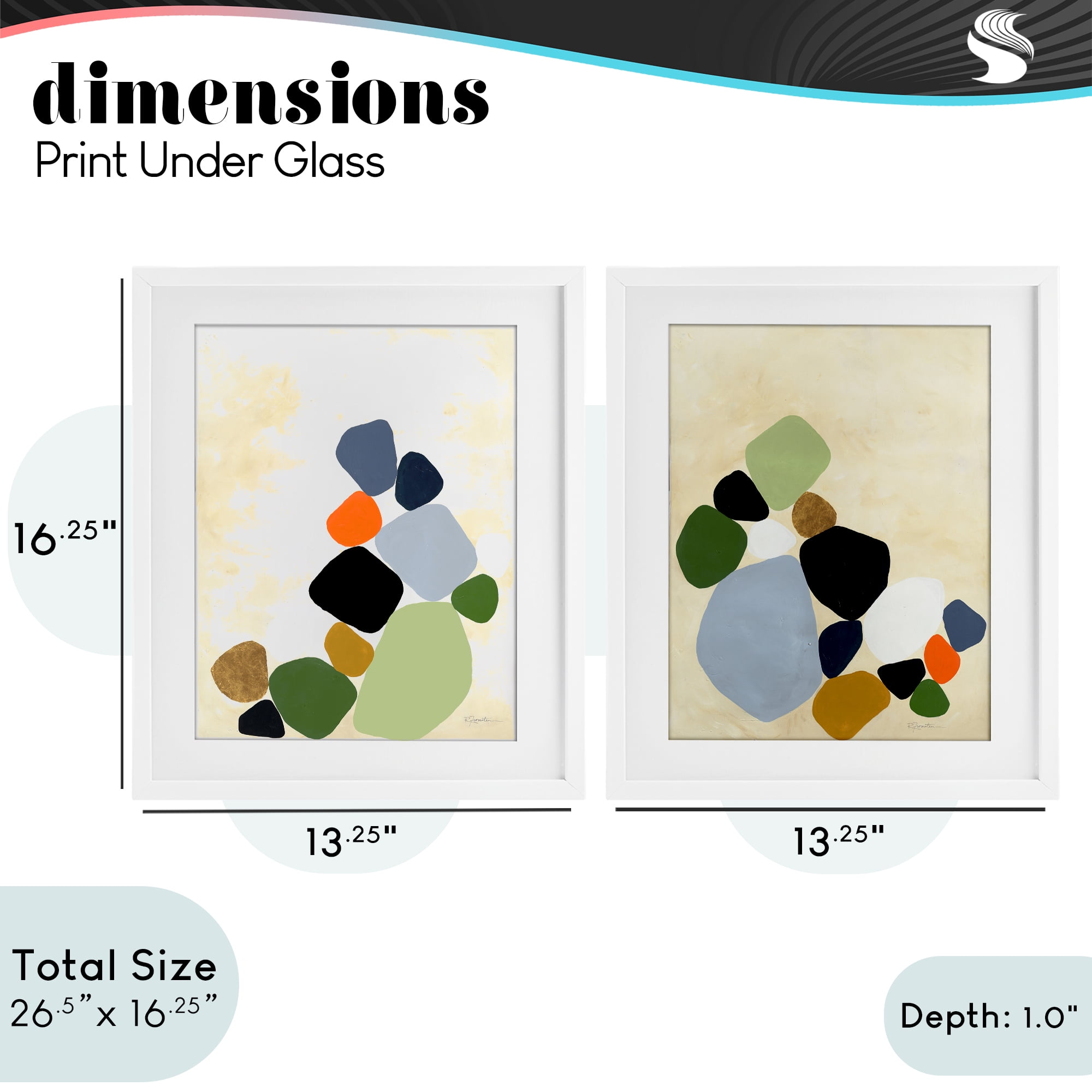 Stupell Industries Curved Clusters of Pebbles 2 Piece White Framed Print Under Glass Set, design by Ruth Fromstein