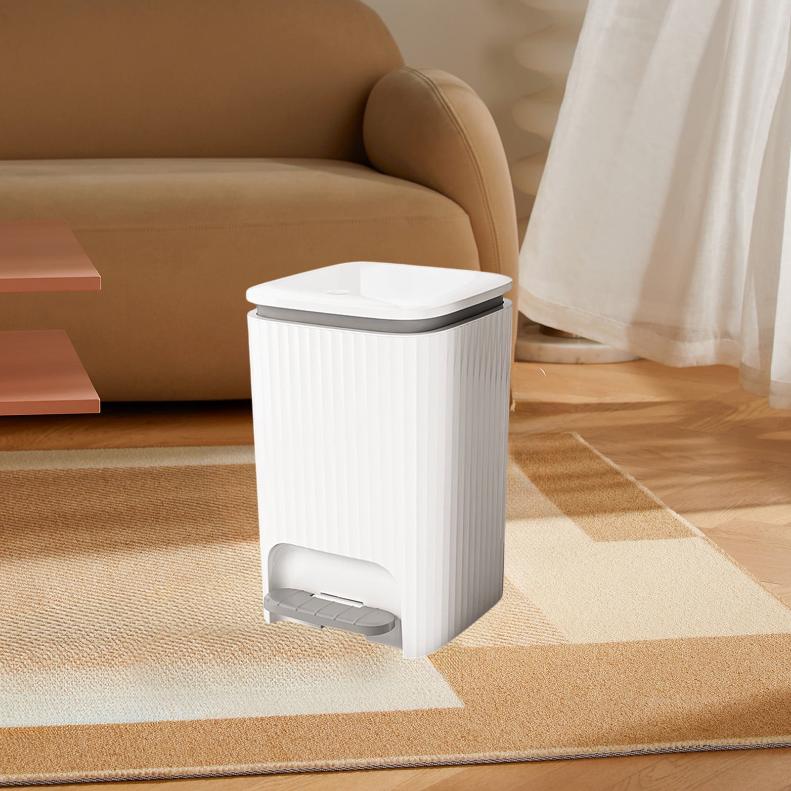 Wastebasket with Foot Pedal and Hand Press Lid, Large Capacity Trash Can with Odor Proof Seal, Modern Kitchen Bathroom Bedroom Garbage Bin with Stainless Steel Pedal Multi Size