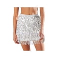 thumbnail image 3 of Women Belly Dance Hip Skirt Tassel Scarf Sequin Wrap Rave Costume ，Silver, 3 of 8