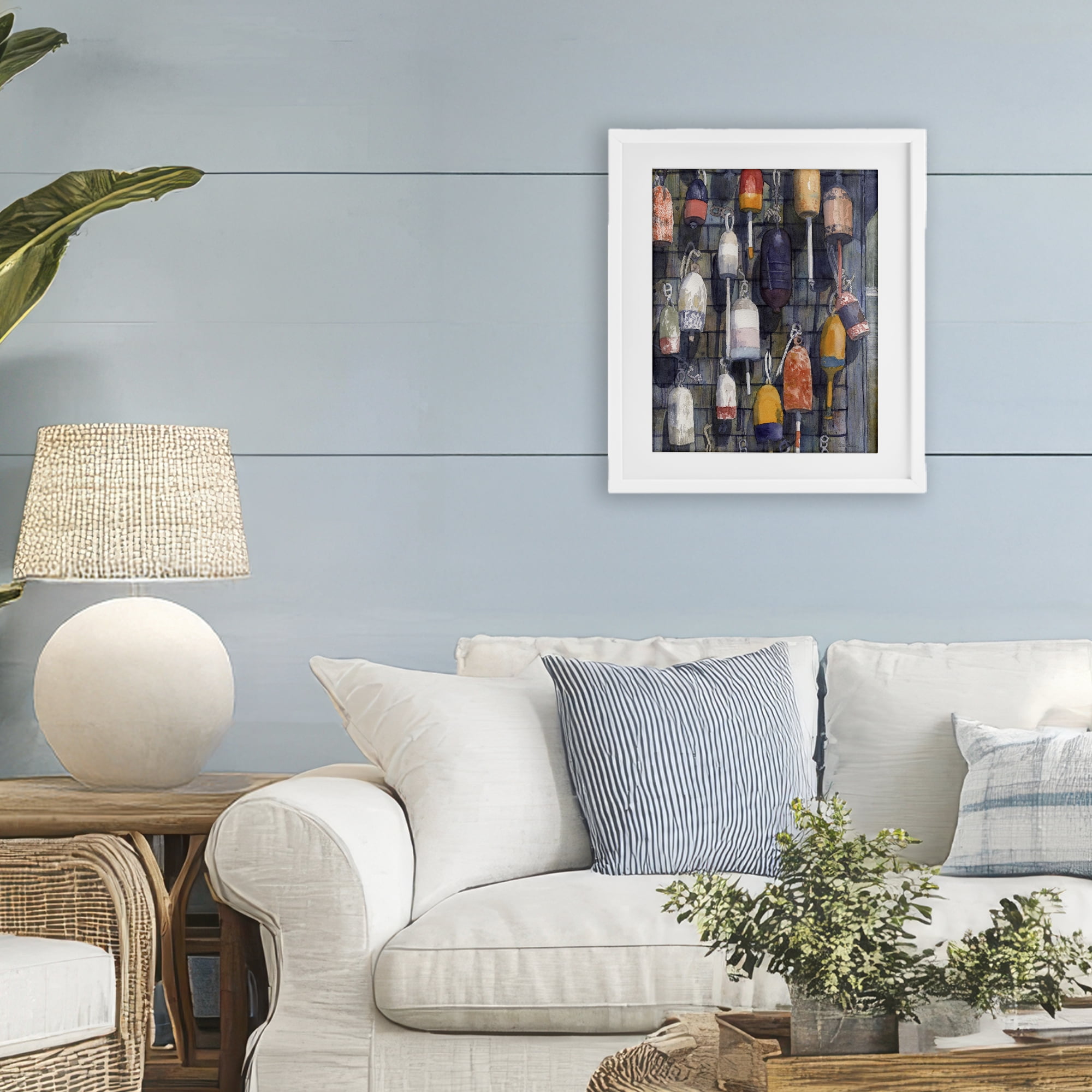 Stupell Industries Watercolor Hanging Buoys White Framed Print Under Glass, design by Patti Bishop