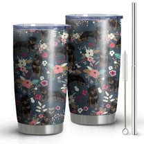 20 Oz Rottweiler Dog and Flower Floral Coffee Tumbler Double Wall Insulated Stainless Steel Water Bottle | Metal Reusable Thermoses Flask with Cup Cap | Leak & Sweat Proof with Anti-Dust Lid