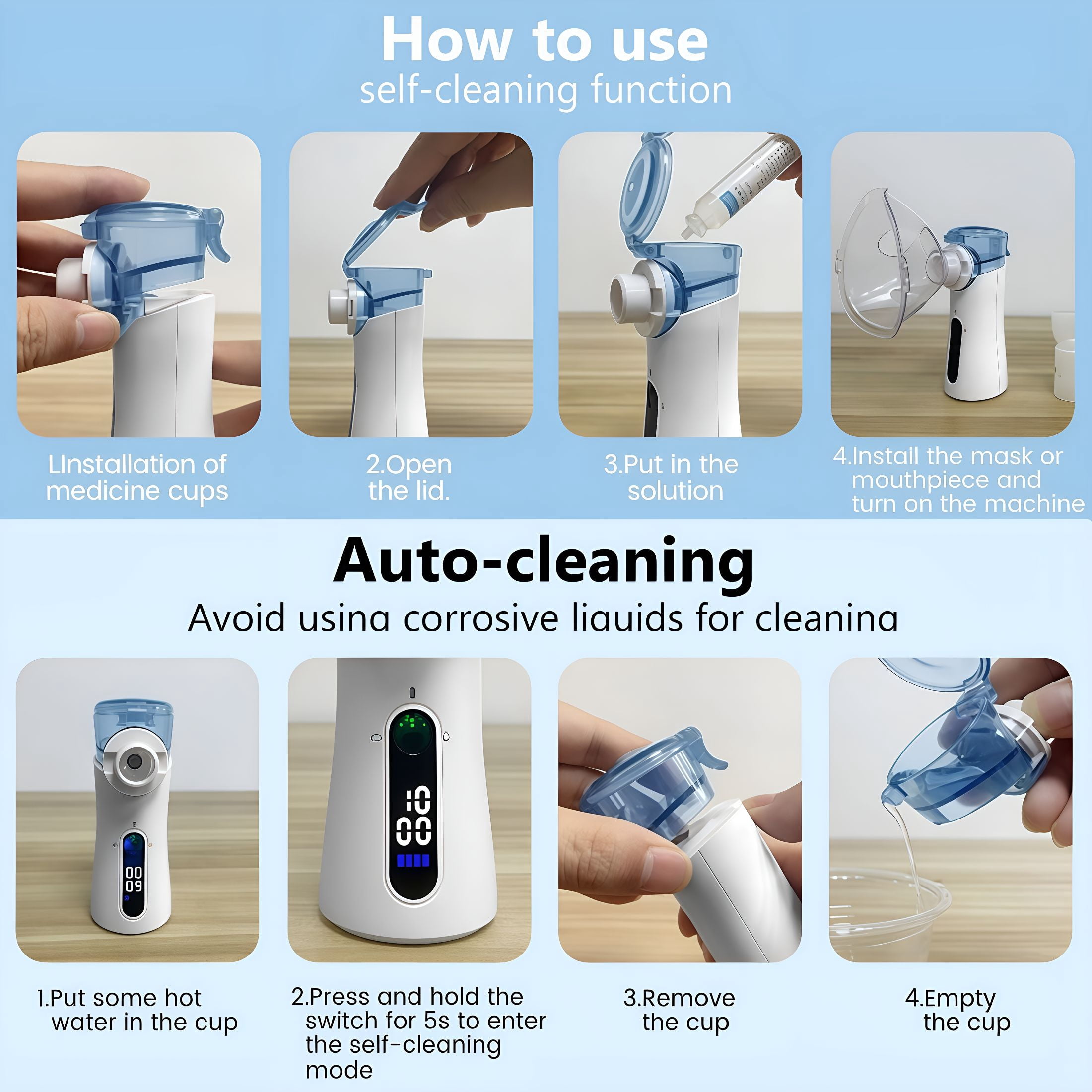 HIBIBUD Portable Handheld Personal Breathing Humidifier with Led Screen for Home&Travel