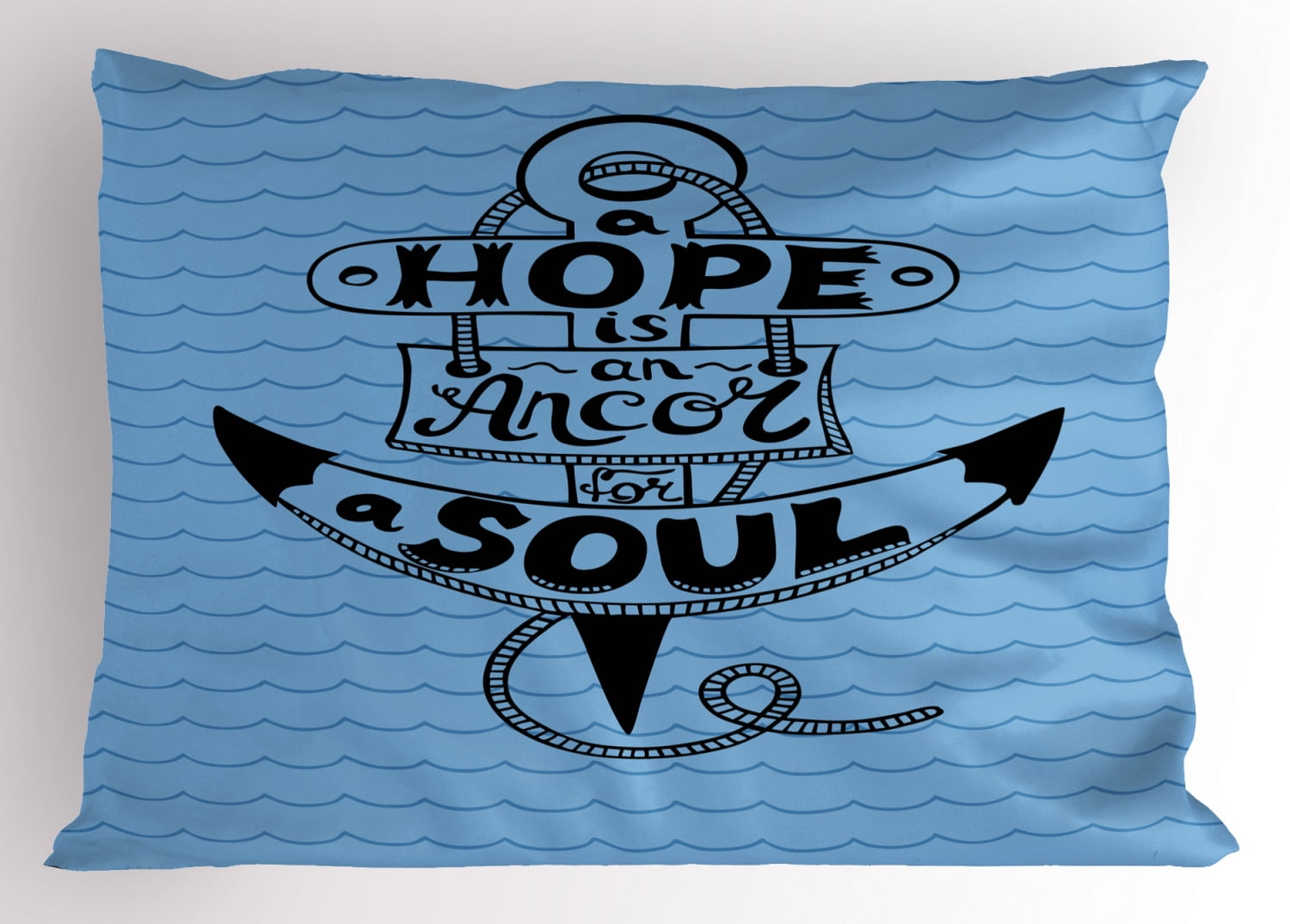 Hope Pillow Sham Hand Drawn Anchor with Ropes Marine Elements Hope
