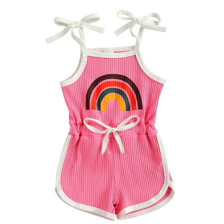 

Bmnmsl Girls Sleeveless One-piece Rainbow Print Suspender Romper