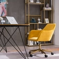 thumbnail image 2 of Modern Accent Armchair, Comfy Upholstered Leisure Chair with Backrest, Velvet Fabric Swivel Vanity Chair, Height Adjustable Office Chair, for Living Room, Bedroom, Makeup Room, Yellow, D4411, 2 of 10