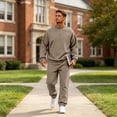 thumbnail image 7 of Dwellite Men’s 2 Piece Sweatsuit Set 2026 Crewneck Sweatshirt and Joggers Sets Casual Athletic Workout Lounge Outfit with Pockets Light Brown L, 7 of 7
