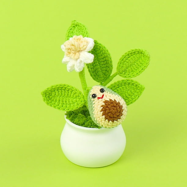 Maceta de simulación de ganchillo | Mini decoración de coche de flores de lana | Planta artificial en maceta | Sin mantenimiento | Adorno de mesa de interior | Oficina Boda en Casa | 1 pieza de