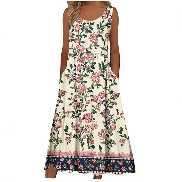 Bajo Vestido Pantalones Cortos Mujeres Casual Cuello Redondo Impresión Bolsillos sin Mangas Vestido Vestido Corto para Mujeres Verano