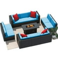 thumbnail image 2 of Homall 11 Pieces Rattan Patio Furniture Conversation Set with 43" Gas Propane 50000 BTU Fire Pit Table Outdoor Sectional Sofa for Backyard,Blue, 2 of 11