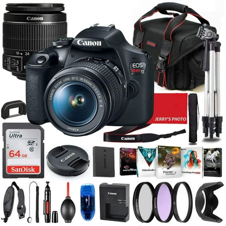 Canon EOS Rebel T7 DSLR Camera with 18-55mm is II Lens Bundle + 64GB Memory, Filters,Software, Bag & More