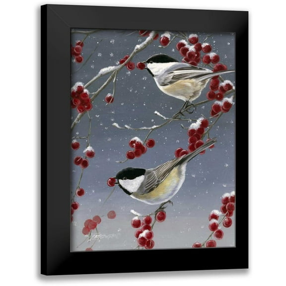 Szatkowski, Fred 12x14 Black Modern Framed Museum Art Print Titled - Winter Chickadees II
