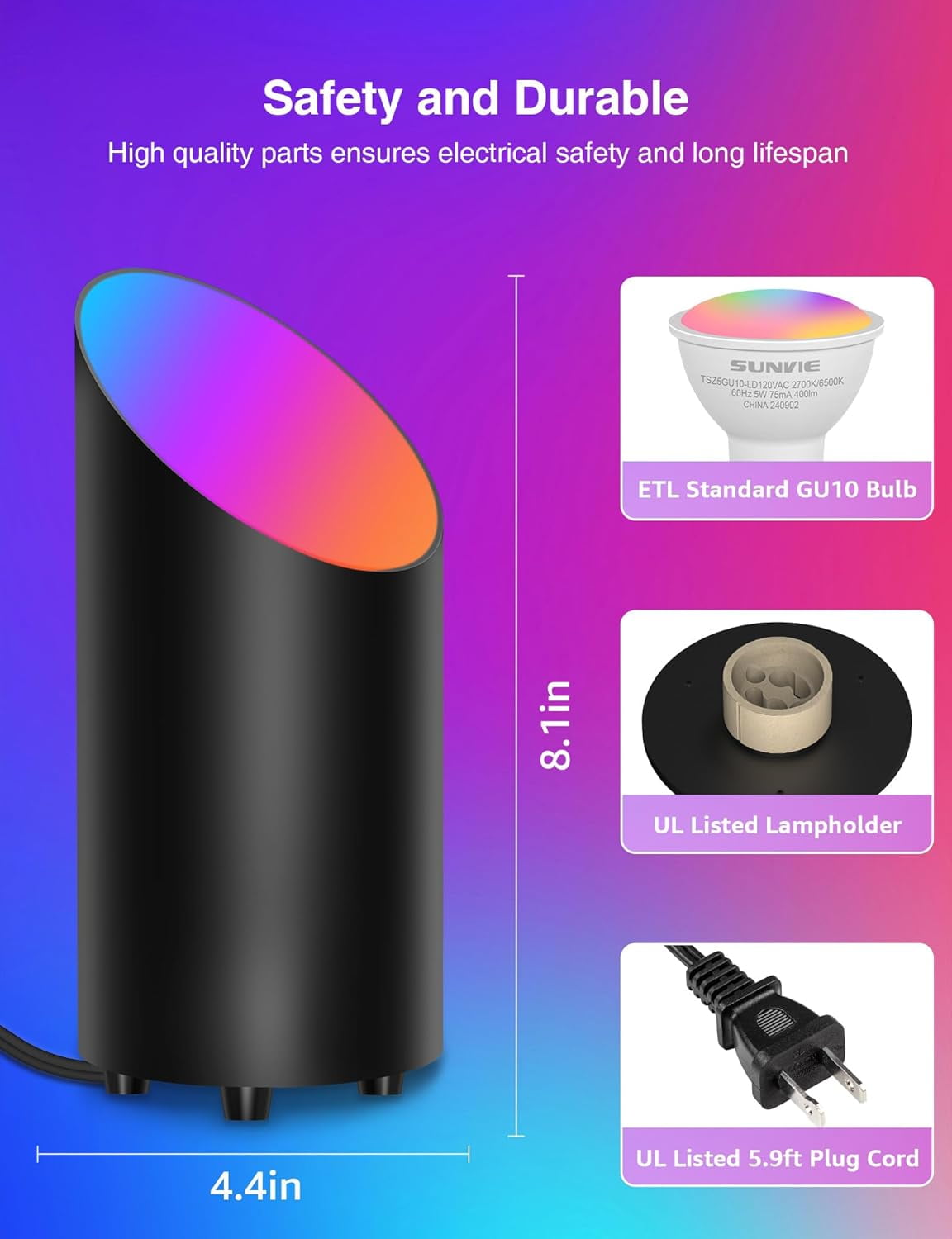 SUNVIE Smart Floor Can Lamp, RGBW Color Changing Uplight Spotlight with App Control, 5W Indoor Accent Light for Wall Artwork, Corner Lighting