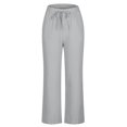 thumbnail image 4 of Lenpel Women's Cotton Linen Pants Elastic High Waisted Drawstring Straight Leg Casual Trousers Lightweight Lounge Pants, 4 of 6