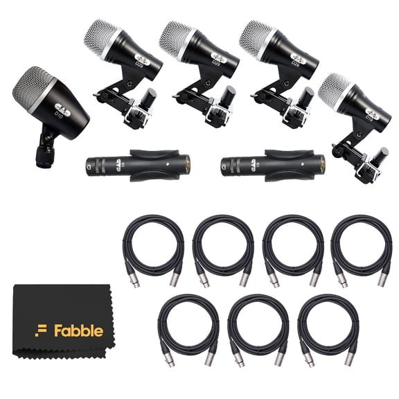CAD Audio Stage7 7-Piece Drum Microphone Pack Bundle with 7× 10ft XLR Cables and Premium Microfiber Cleaning Cloth – Complete Drum Mic Kit for Live Sound and Studio Recording