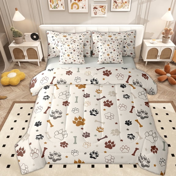 Erosebridal Bear Animal Print Twin Bedding Sets 7-Piece, Cute Cartoon Stars Bedding Comforter Set