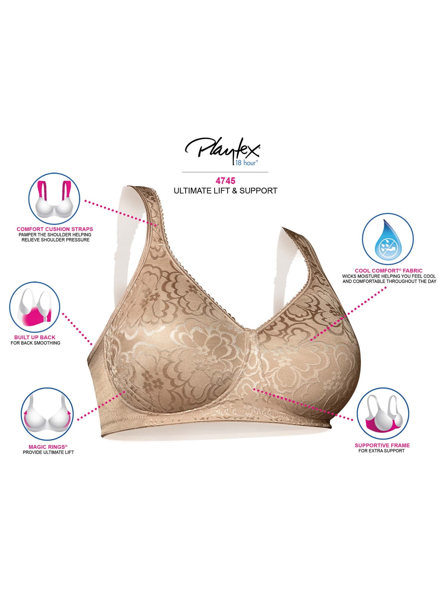Playtex 18 Hour Wirefree Cotton Stretch Bra 474c Ultimate Lift