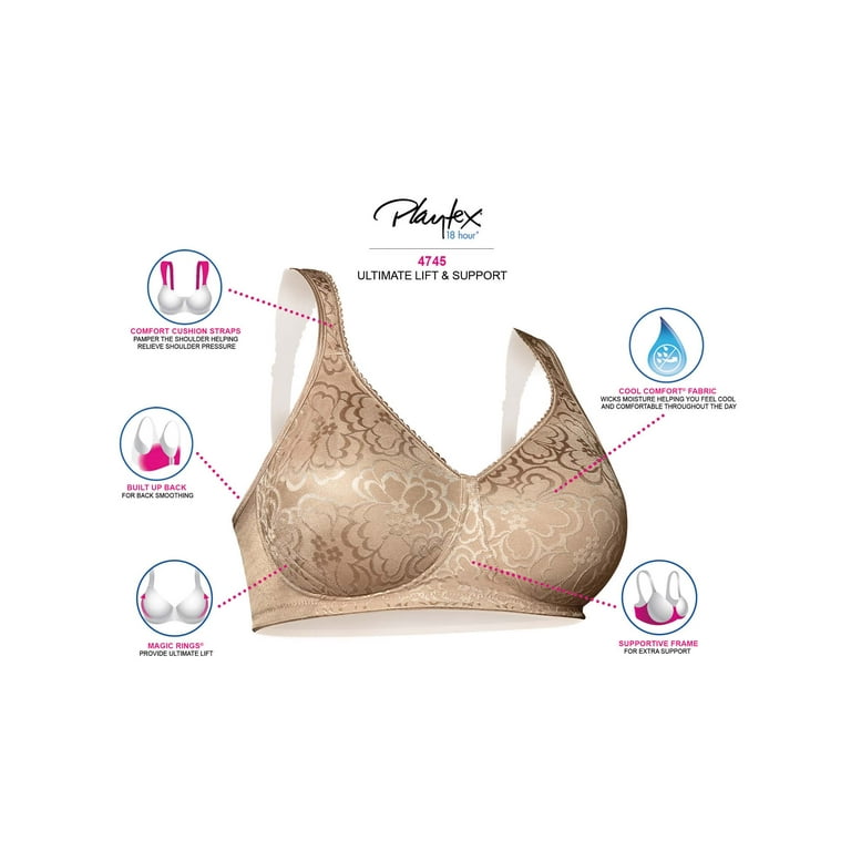 Playtex 18 Hour Ultimate Lift & Support Wireless Bra Nude 36D Women's 