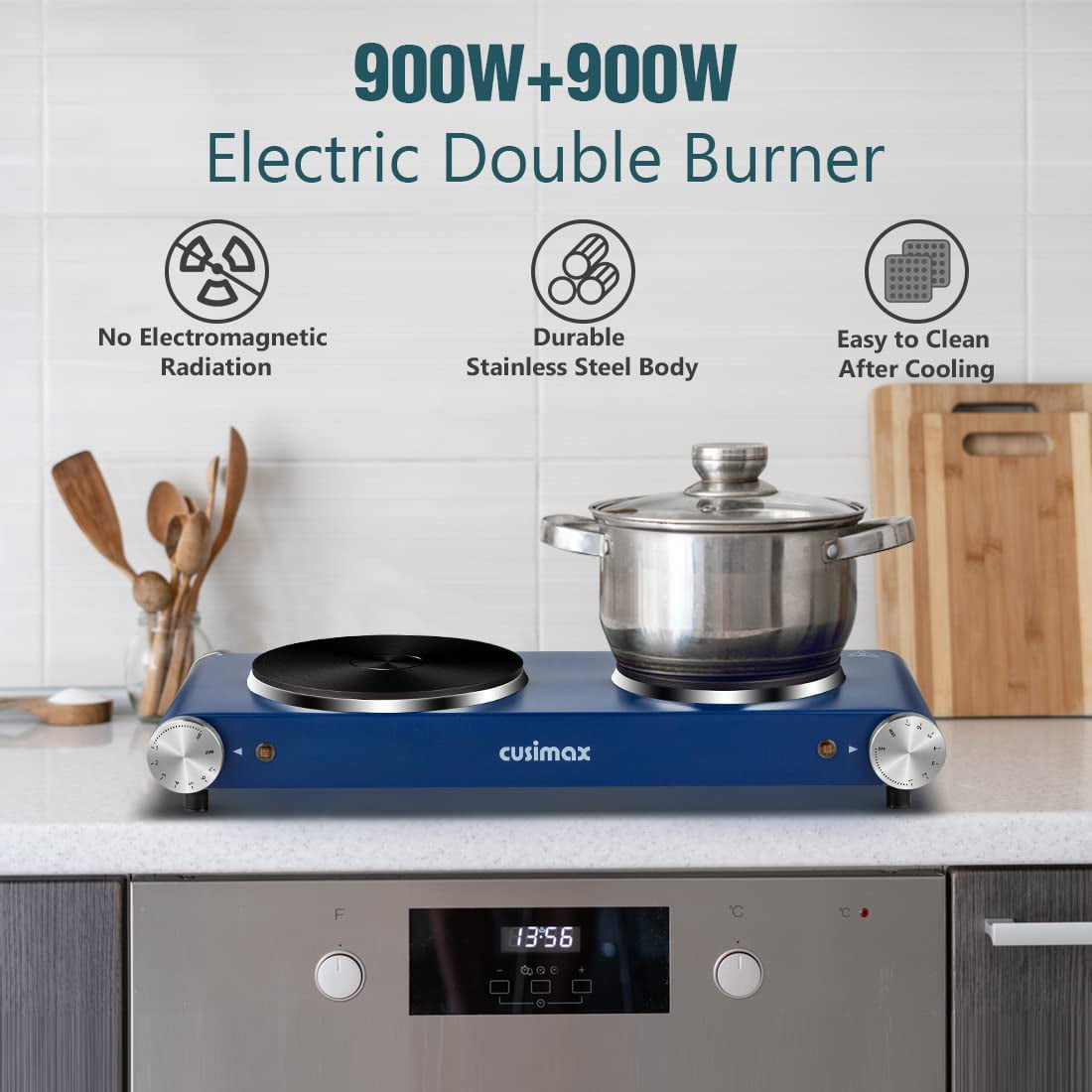 Elexnux Portable 2-Burner 7.1 in. Black Electric Hot Plate 1800