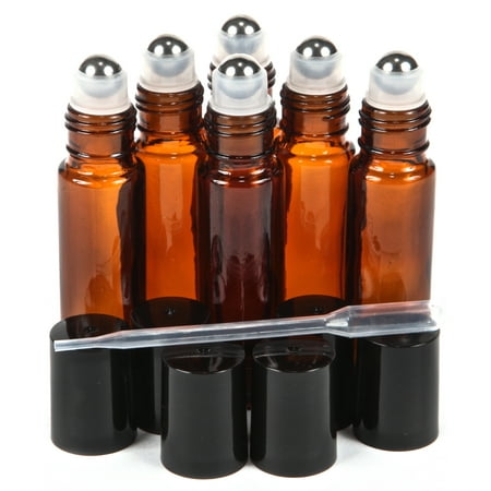 Steel Ball Roller Coaster Vivaplex, 6, Amber 10 ml Glass Roll-on Bottles with Stainless Steel Roller Balls - .5 ml dropper included ()