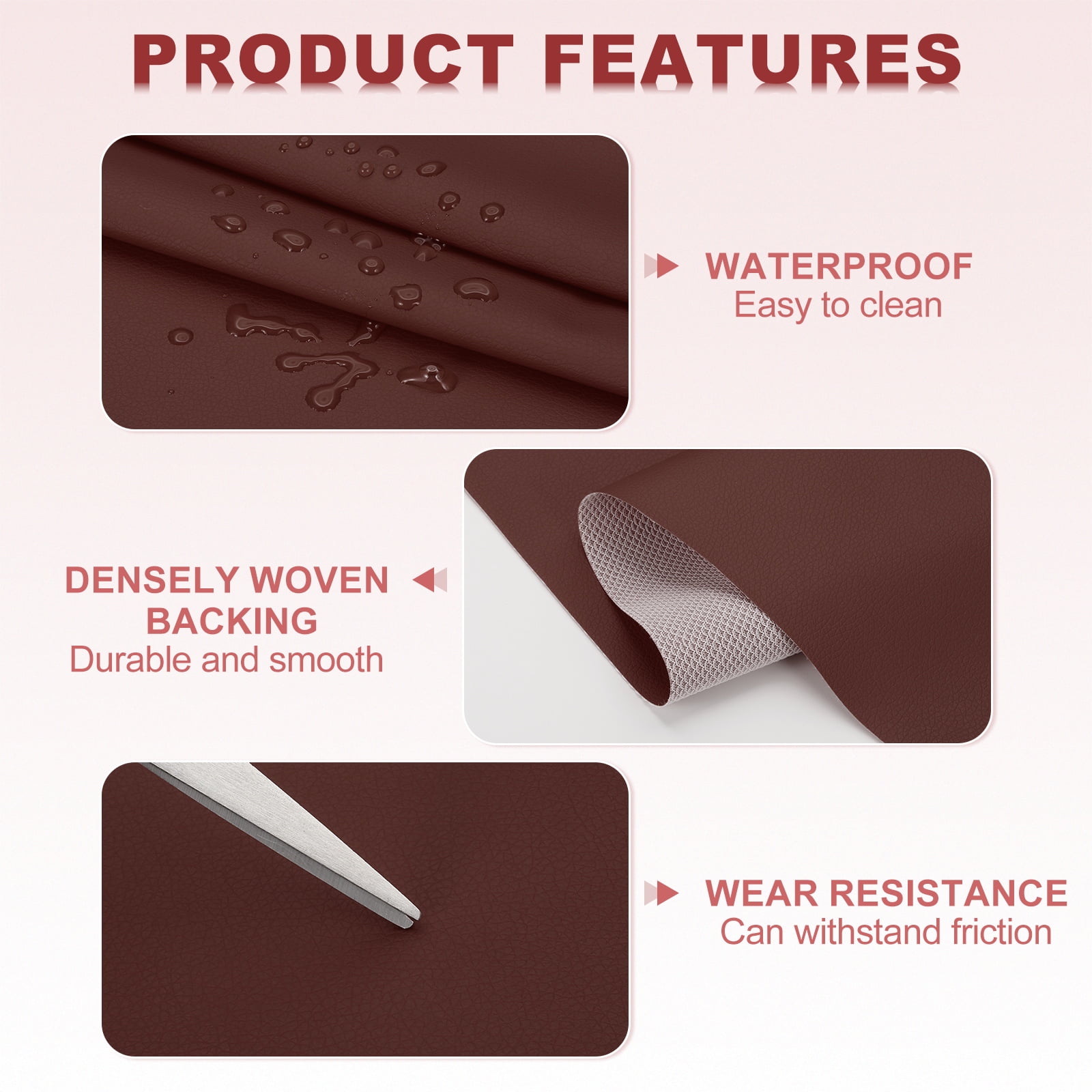 63x39.4in Faux Leather Sheets, Faux Leather Fabric Sheets Vinyl Fabric Synthetic Soft Waterproof for Replacement Upholstery Car, Dark Brown Red