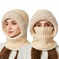 thumbnail image 2 of CYSFASHION 3 In 1 Beanie Hat for Women Fall Fashion Women's Hats & Caps Face Mask Cozy Winter Scarves Beige, 2 of 8