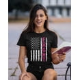 thumbnail image 2 of Breast Cancer Support Pink Ribbon Fight US Flag Women's T-shirt, S, Black, 2 of 5