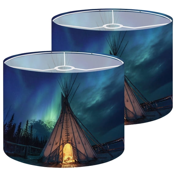 Lampshades 2 Pack Mystical Northern Lights Seamless Rustic Indigenous Style 13"x13"x10" Light Shade for Table Lamps Floor Lamp Shades Lampshade Replacement Easy Assembly