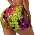 thumbnail image 1 of Fotbe Colorful Tie Dye Stained Glass 1 Shorts Sin Costuras – Shorts Deportivos de Cintura Alta para Mujer, Elásticos para Gimnasio, Yoga, Running o Ciclismo-Medium, 1 of 8